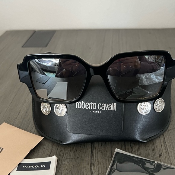 Roberto Cavalli Sunglasses Women's Black-Gold/Silver Mirror Lens 54mm - Picture 8 of 9